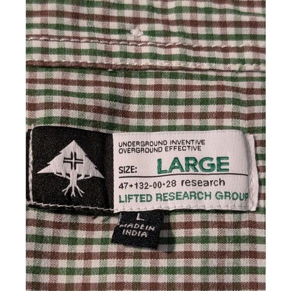 LRG Lifted Research Group Green Brown Check 100% Cotton Button Up Shirt Mens L - Picture 3 of 8